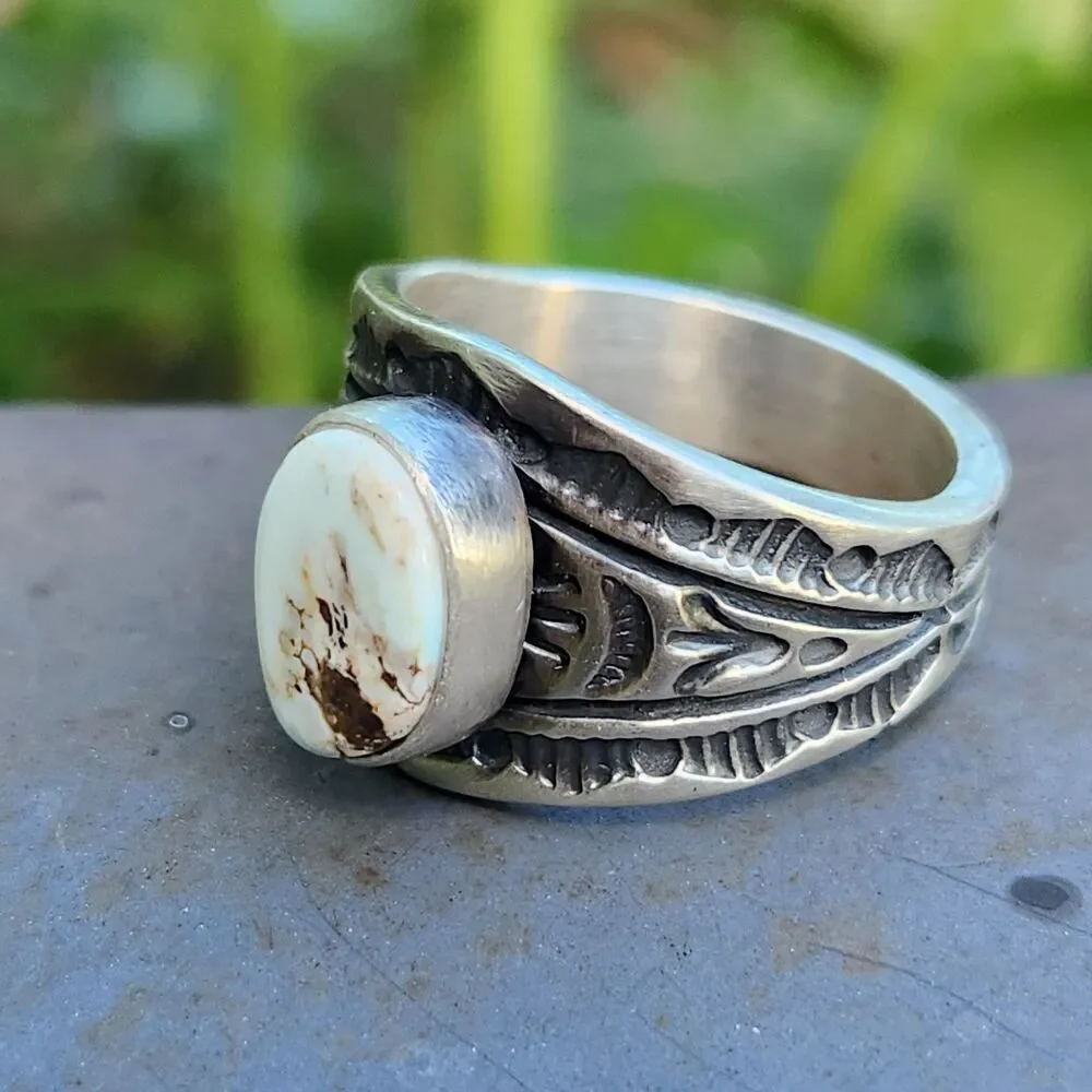 US Nevada Dry Creek Turquoise Ring Navajo handmade signed Melvin Francis szs 10